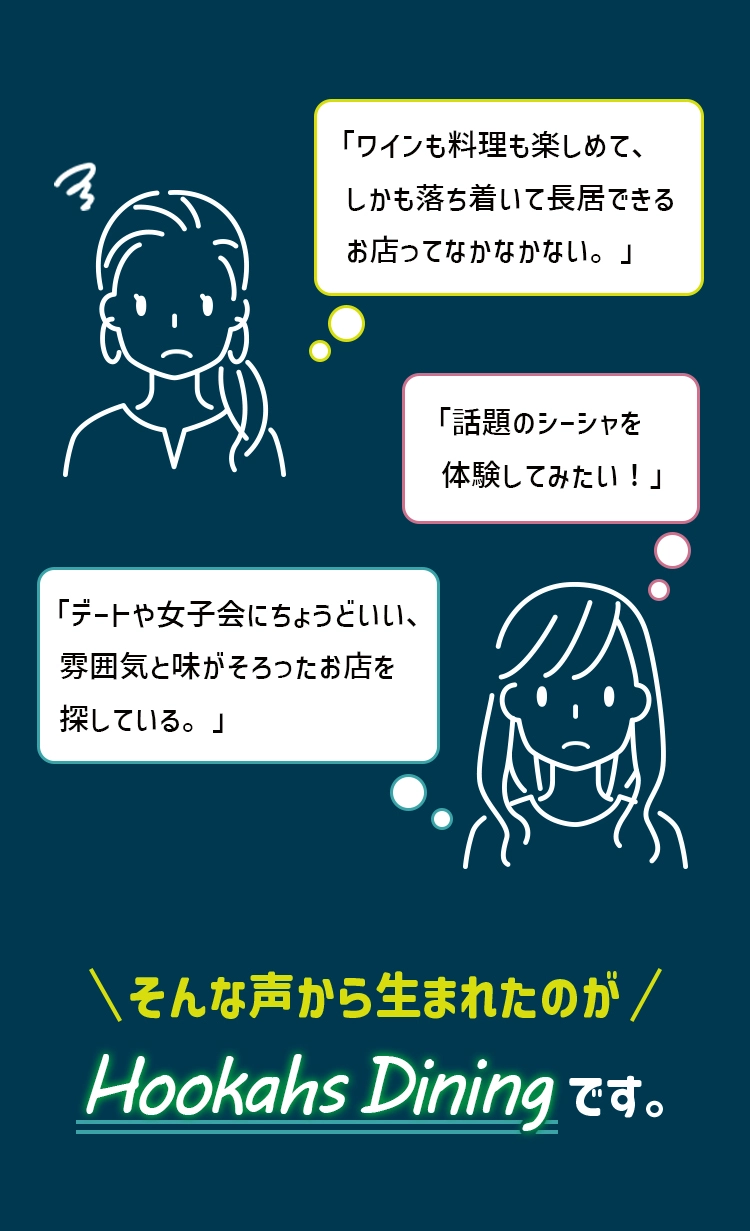 お客様のお悩みの声から生まれたのがHookahs Diningです。